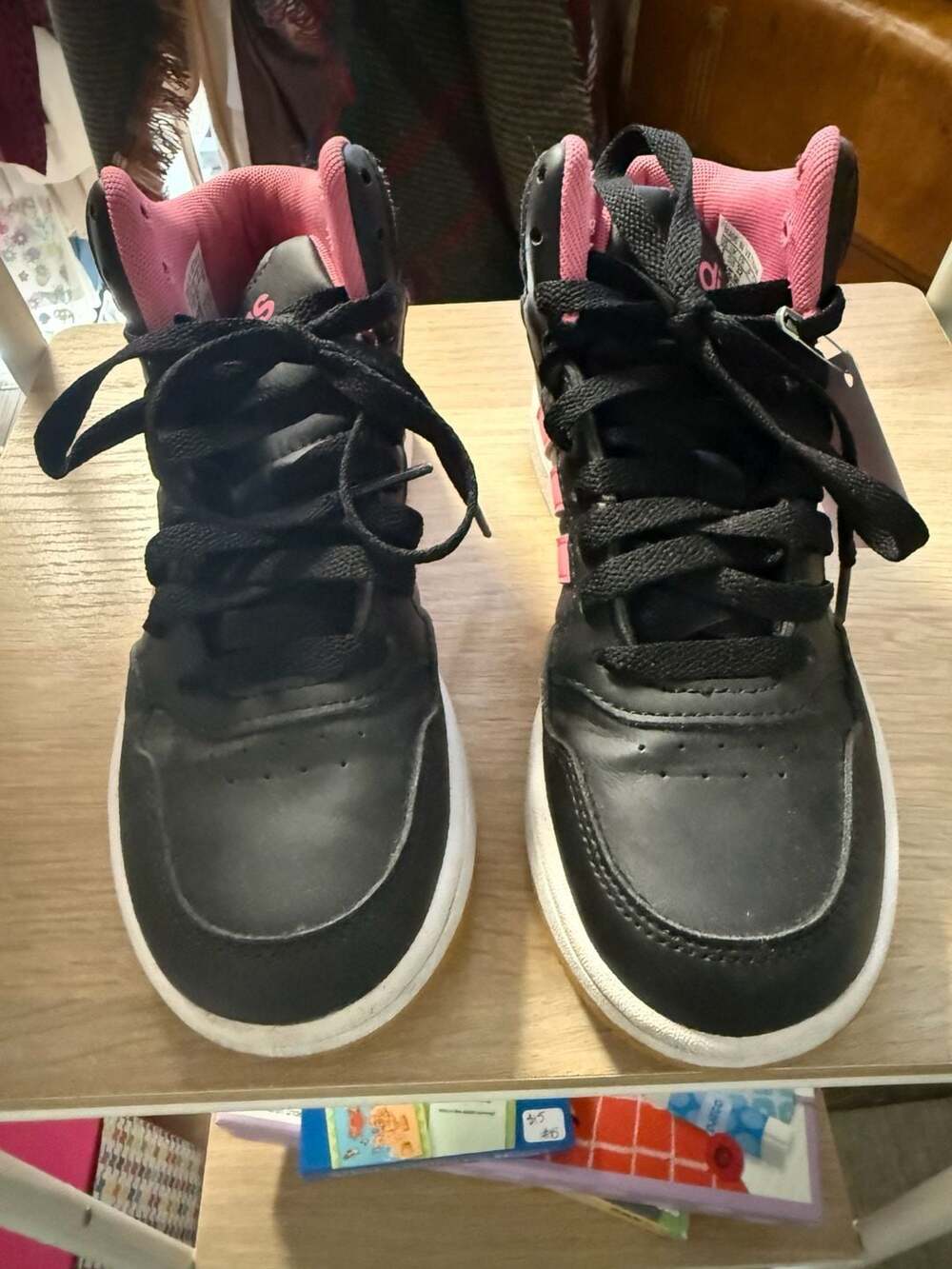 Girls Adidas High Top Sneakers Size 1 kids Black Pink